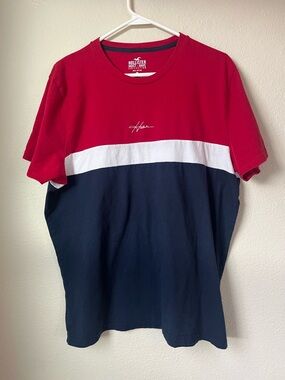 Hollister Colorblock Tee Red White Blue Logo T-Shirt XL Cotton Mens Patriotic